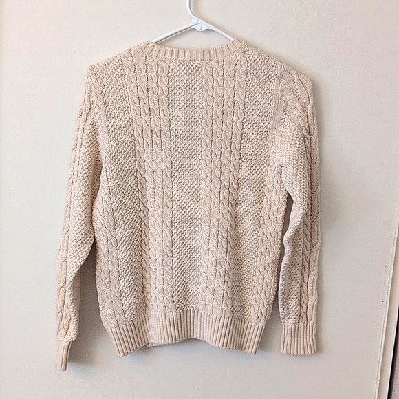 Vintage Women's L.L. Bean 100% Cotton Crewneck Cable Knit Sweater Cream Size S - Picture 6 of 8